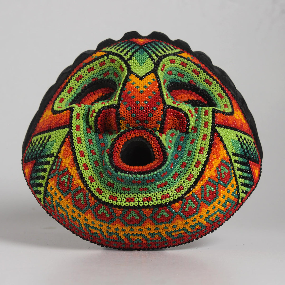 Máscara del Asombro – Redonda 15 cm, Verde y Naranja
