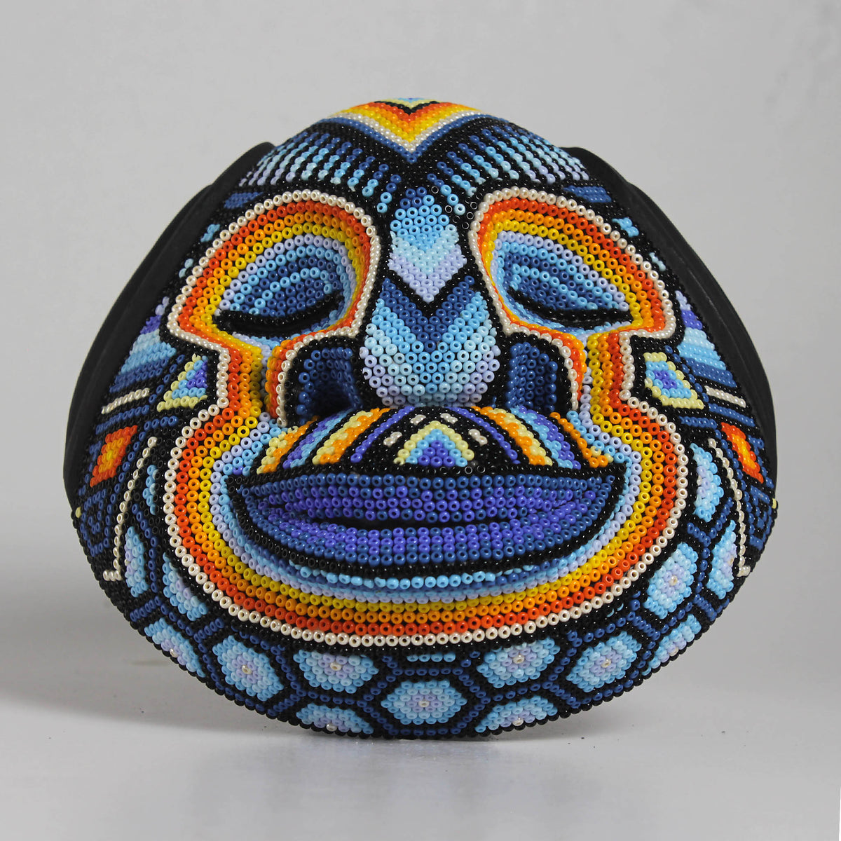 Máscara del Pensamiento Bonito – Redonda 15 cm, Azul Celeste y Naranja