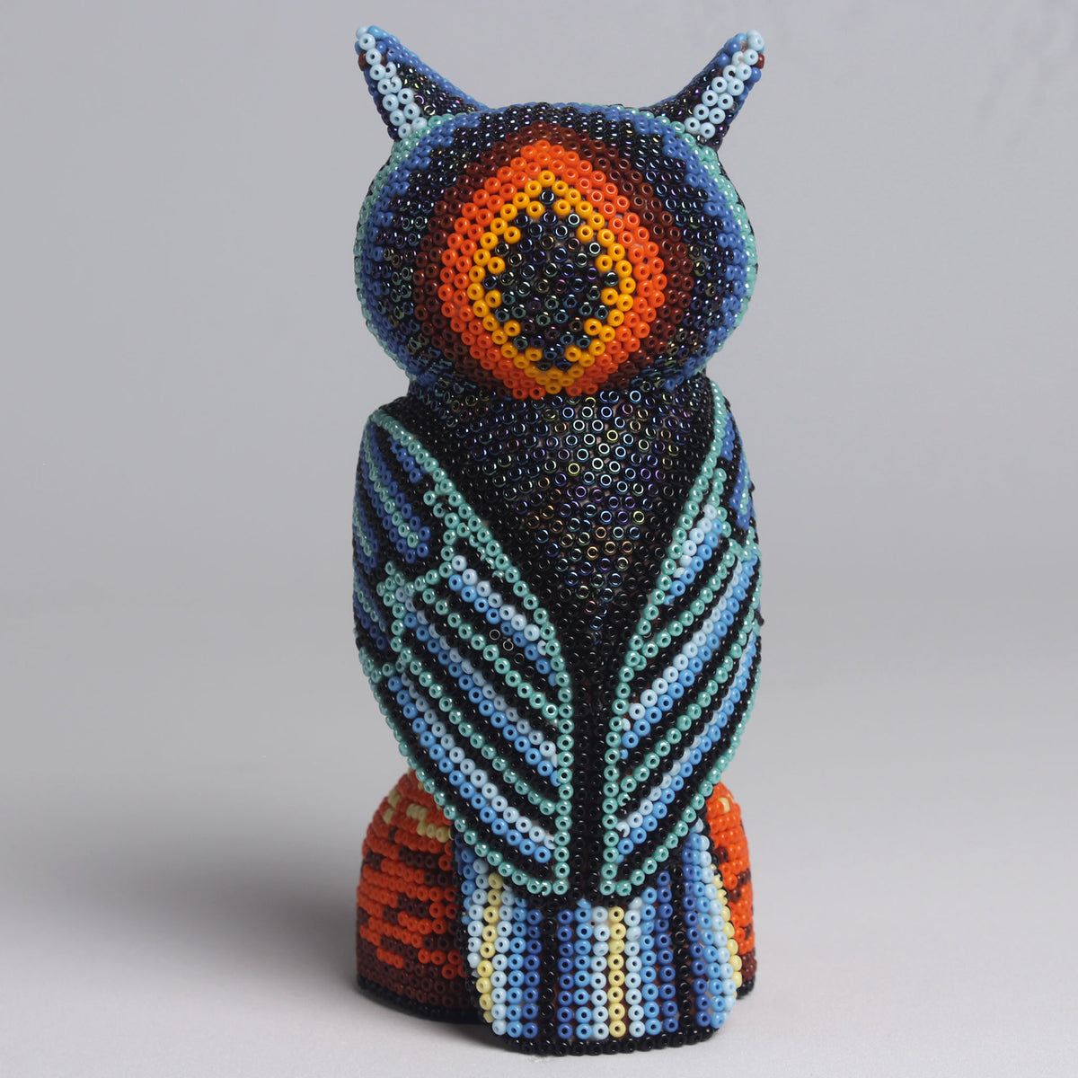 Escultura de Búho 14 cm - Azul y base Naranja