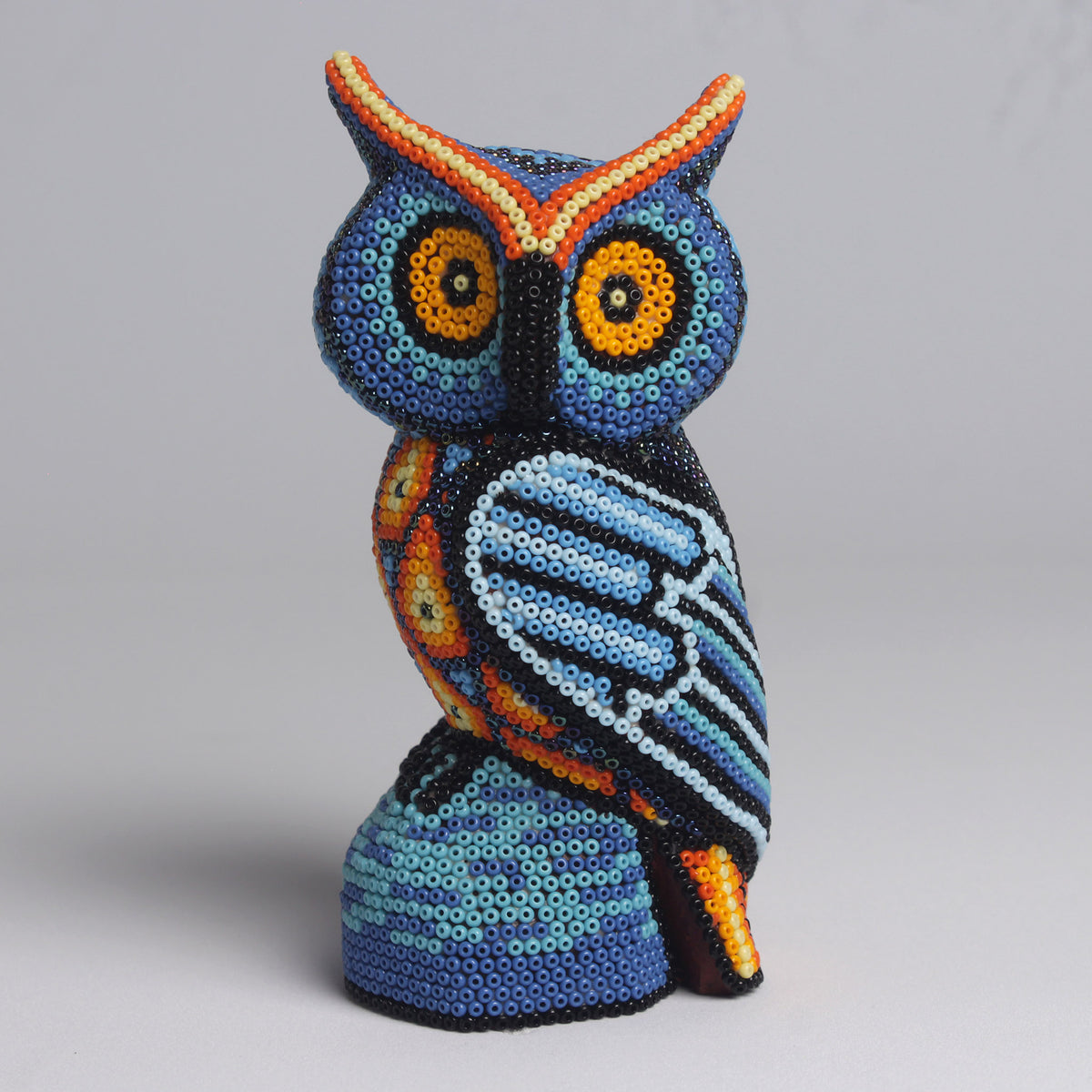 Escultura de Búho 14 cm - Tonos Azul  y Naranja