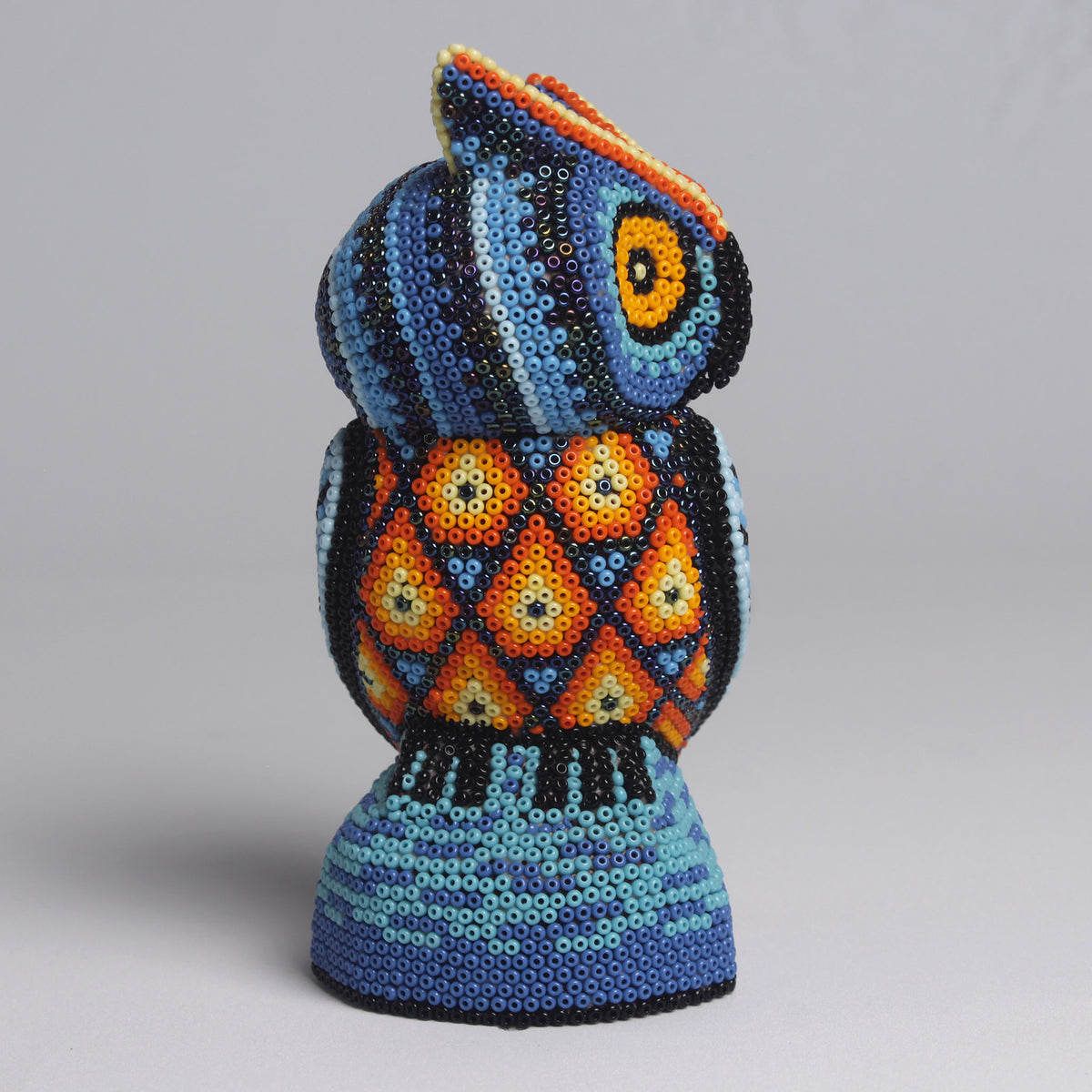 Escultura de Búho 14 cm - Tonos Azul  y Naranja