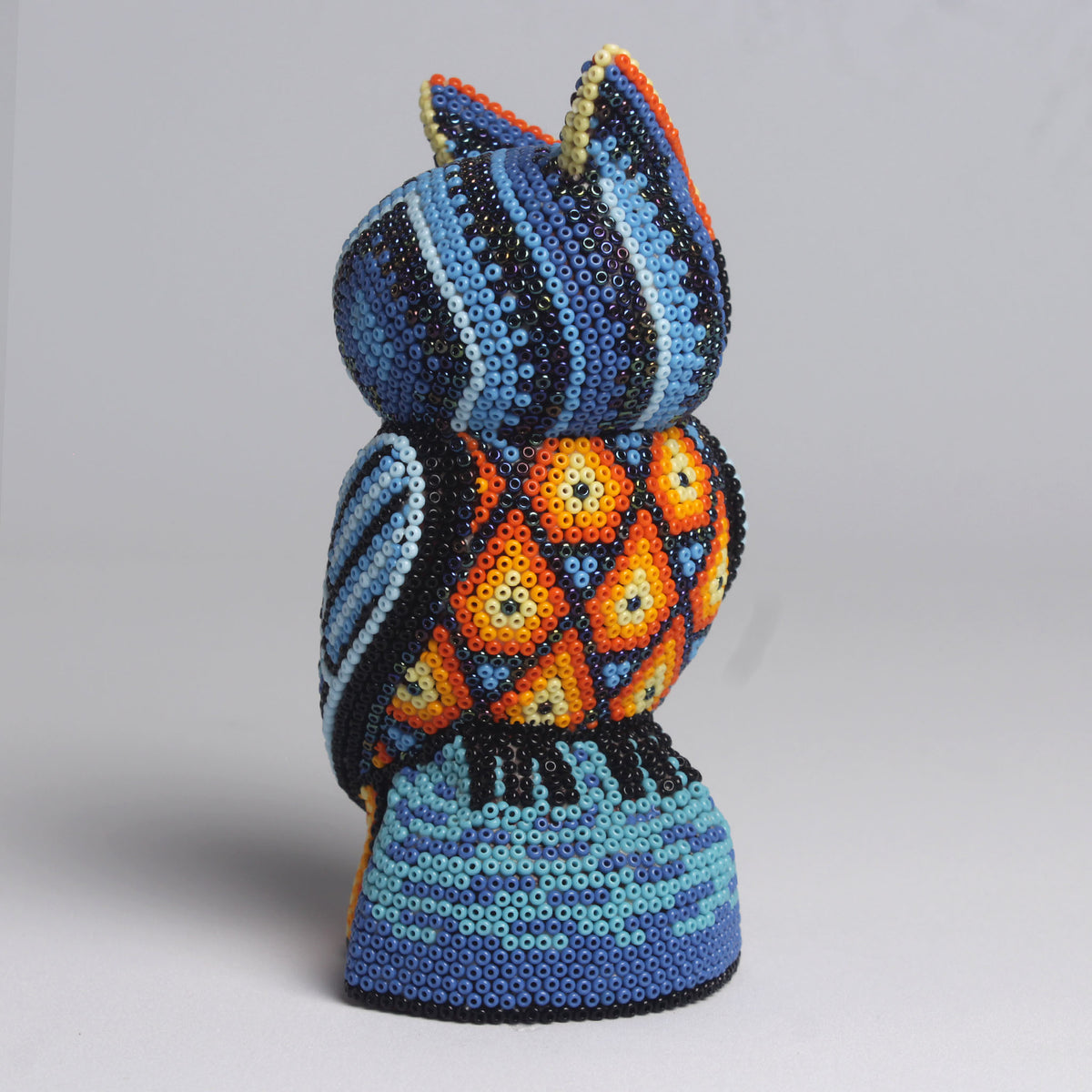 Escultura de Búho 14 cm - Tonos Azul  y Naranja