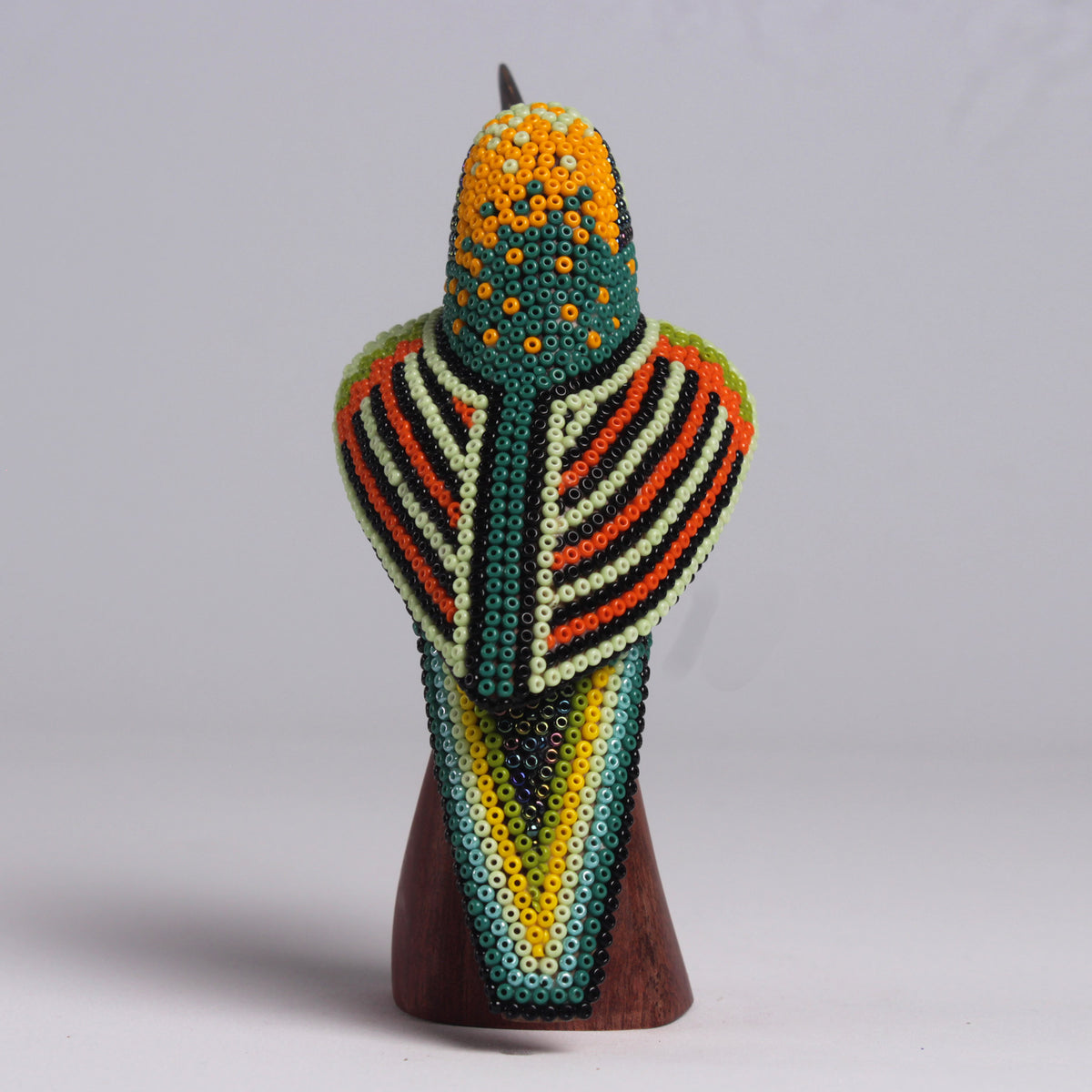 Escultura de Colibrí 13 cm – Verde Menta y Naranja