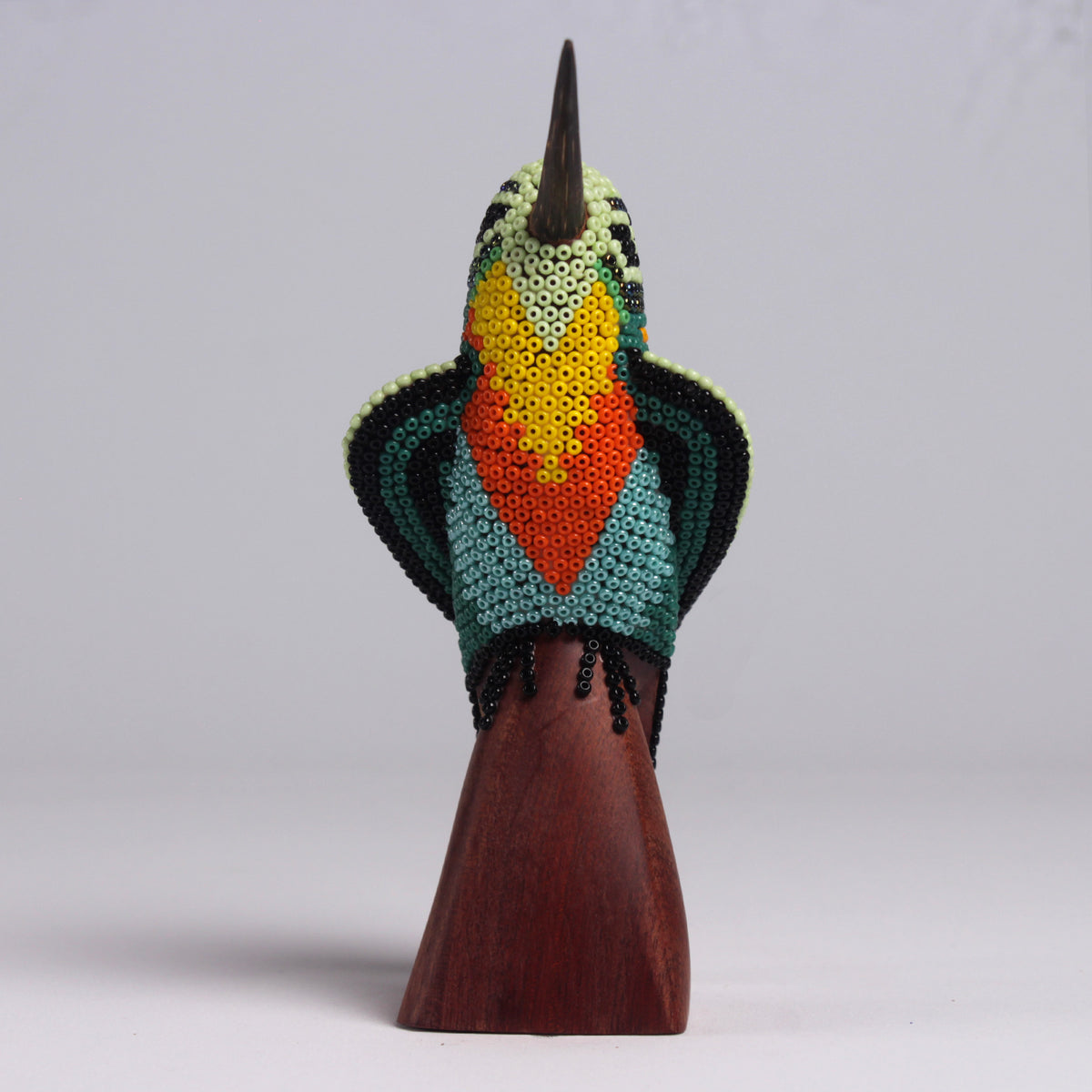 Escultura de Colibrí 13 cm – Verde Menta y Naranja