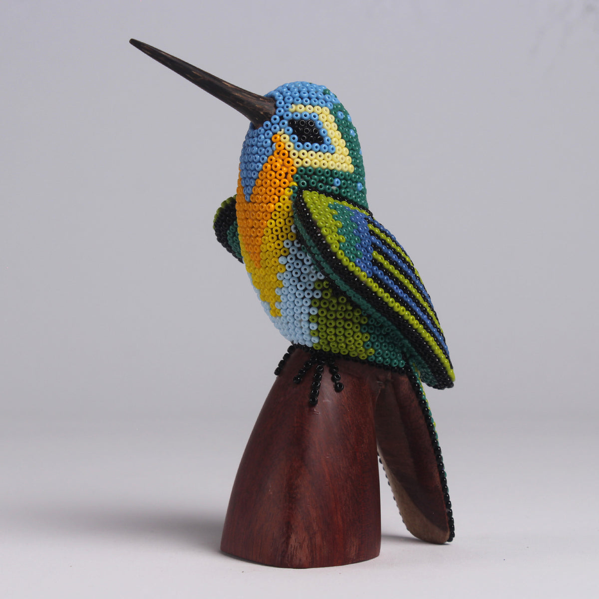 Escultura de Colibrí 13 cm – Verde Oliva y Naranja