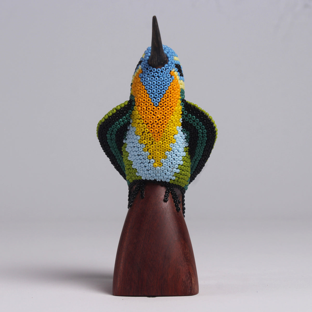 Escultura de Colibrí 13 cm – Verde Oliva y Naranja