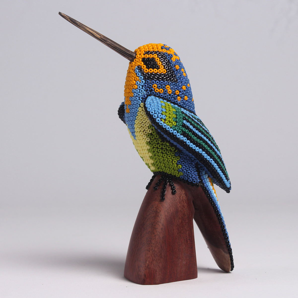 Escultura de Colibrí 14 cm – Azul Rey y Amarillo