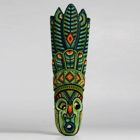 Máscara del Asombro – Alargada 30 cm, Verde y Turquesa