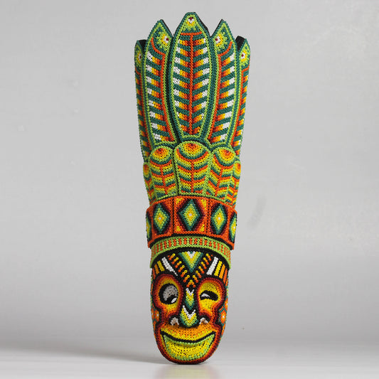 Máscara del Pensamiento Bonito – Alargada 30 cm, Verde y Naranja
