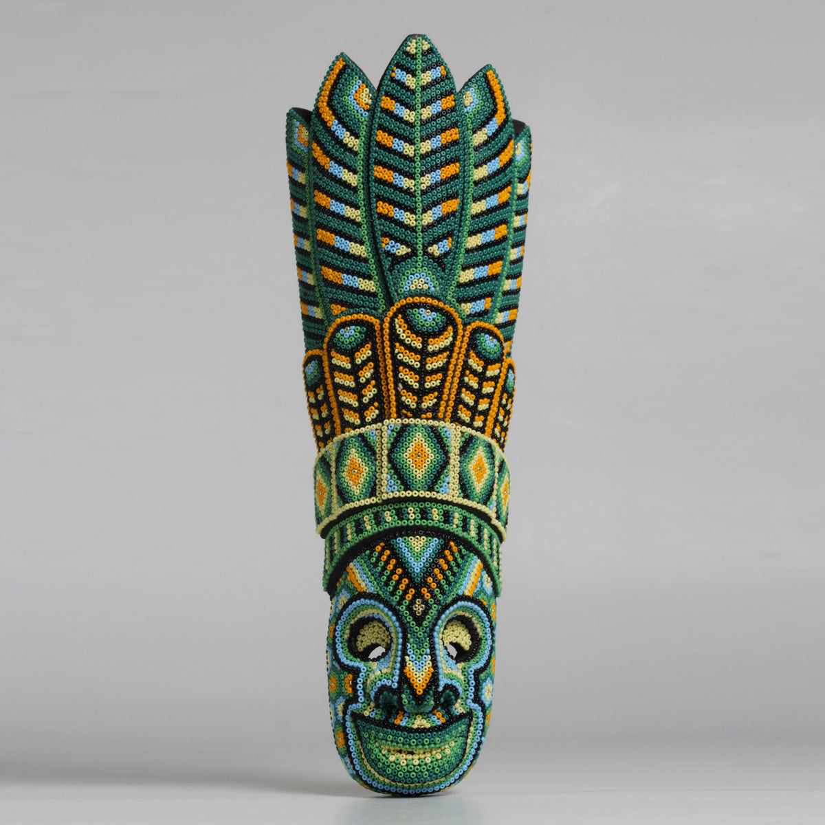 Máscara del Pensamiento Bonito – Alargada 30 cm, Verde Esmeralda y Amarillo
