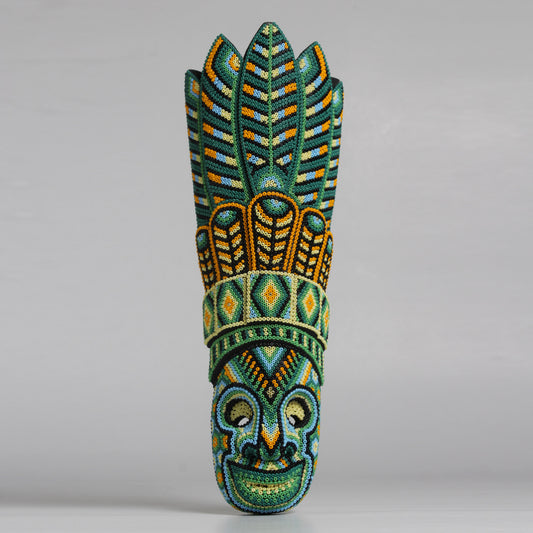 Máscara del Pensamiento Bonito – Alargada 30 cm, Verde Esmeralda y Amarillo