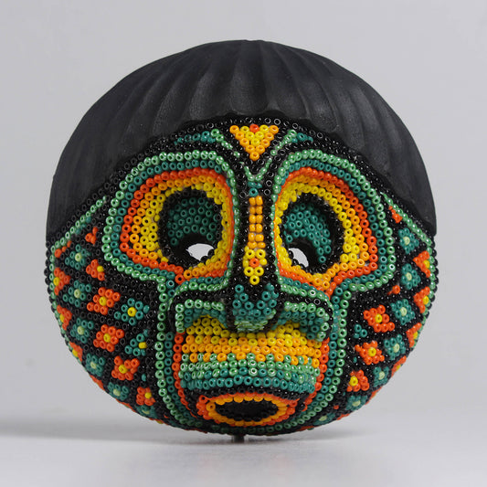 Máscara del Asombro – Redonda 10 cm, Verde y Naranja