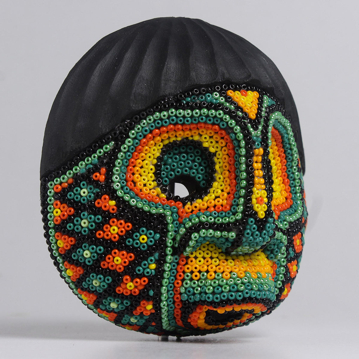 Máscara del Asombro – Redonda 10 cm, Verde y Naranja