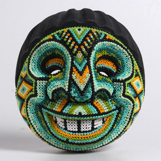 Máscara de la Alegría – Redonda 12 cm, Verde Menta y Turquesa