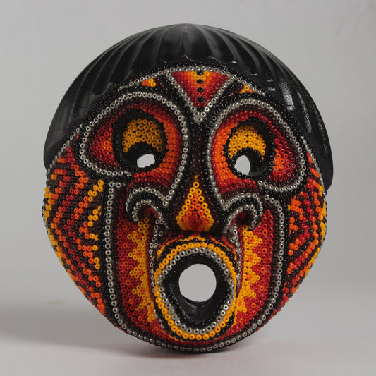Máscara del Asombro – Redonda 12 cm, Naranja y Rojo