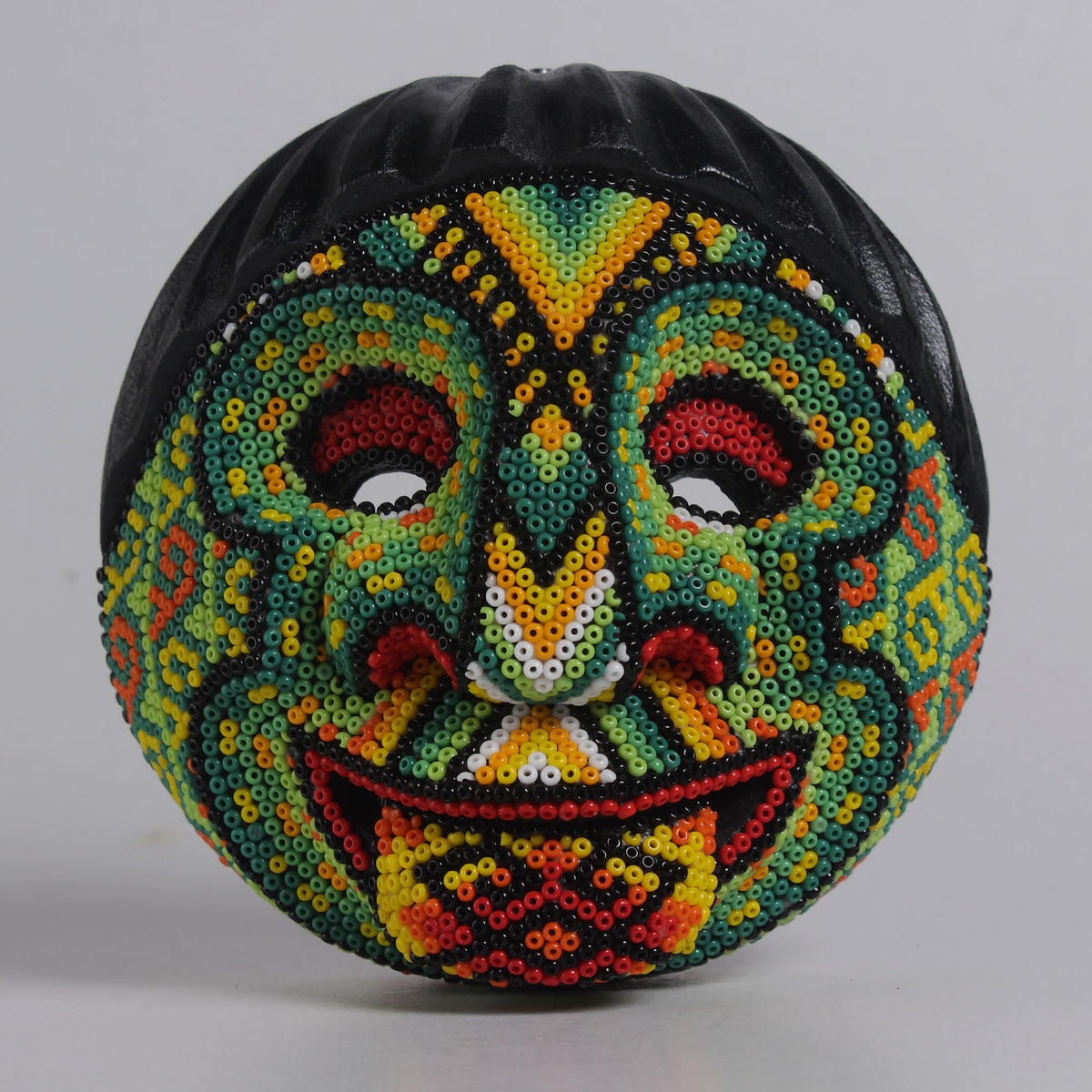 Máscara de la Burla – Redonda 12 cm, Verde y Amarillo