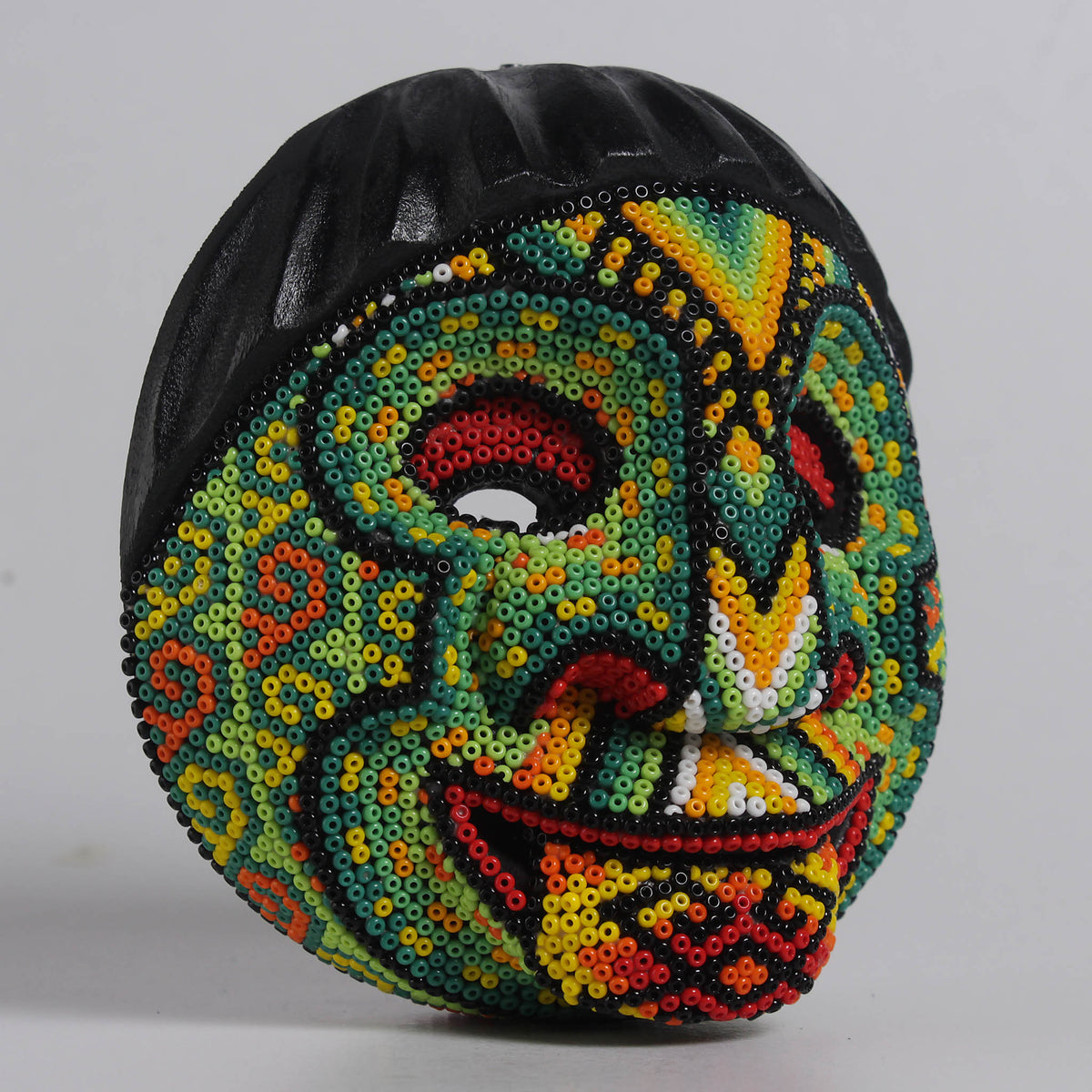 Máscara de la Burla – Redonda 12 cm, Verde y Amarillo