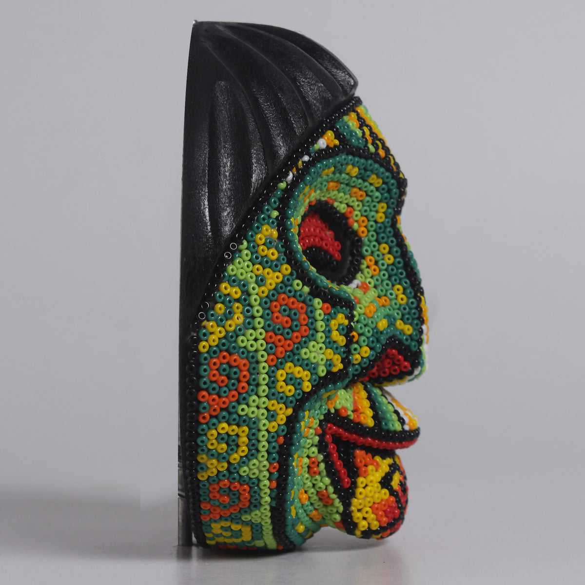 Máscara de la Burla – Redonda 12 cm, Verde y Amarillo