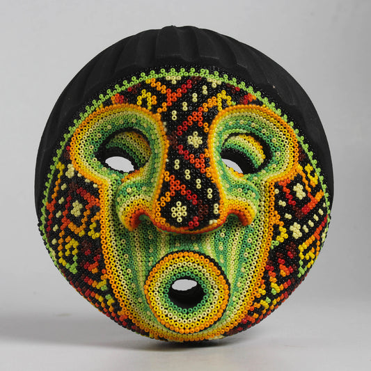 Máscara del Asombro – Redonda 15 cm, Verde y Amarillo