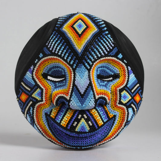 Máscara del Pensamiento Bonito – Redonda 15 cm, Azul Celeste y Naranja