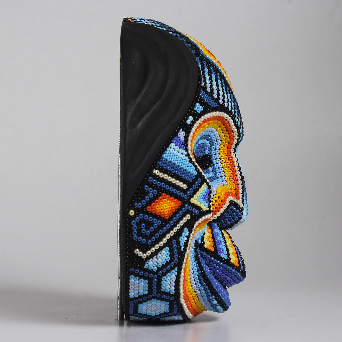 Máscara del Pensamiento Bonito – Redonda 15 cm, Azul Celeste y Naranja