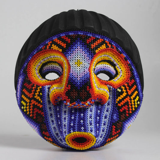 Máscara Silbando – Redonda 15 cm, Violeta y Naranja